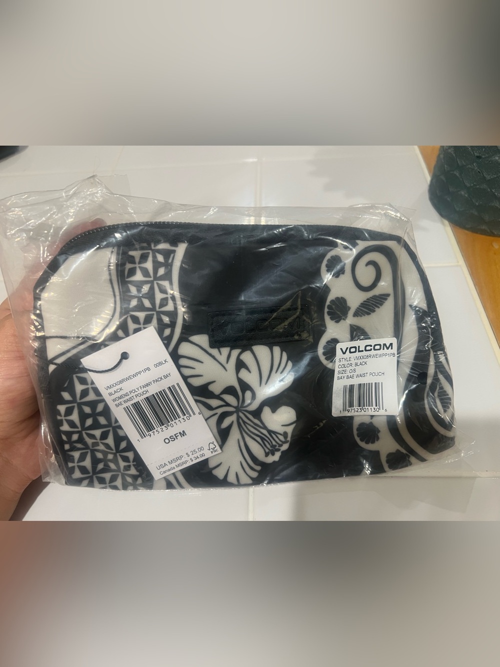 Volcom Black & White Floral Fanny Pack